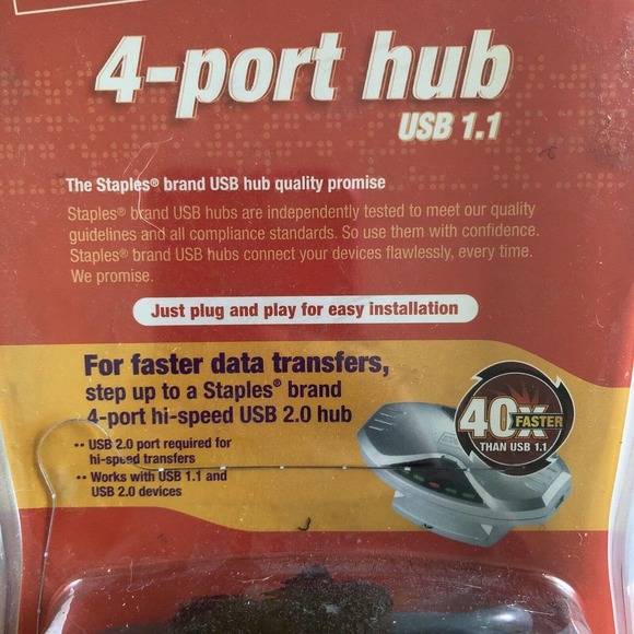 Staples 4-port Hub USB 1.1 Connects Up To 4 Devices (NEW) - Picture 4 of 5